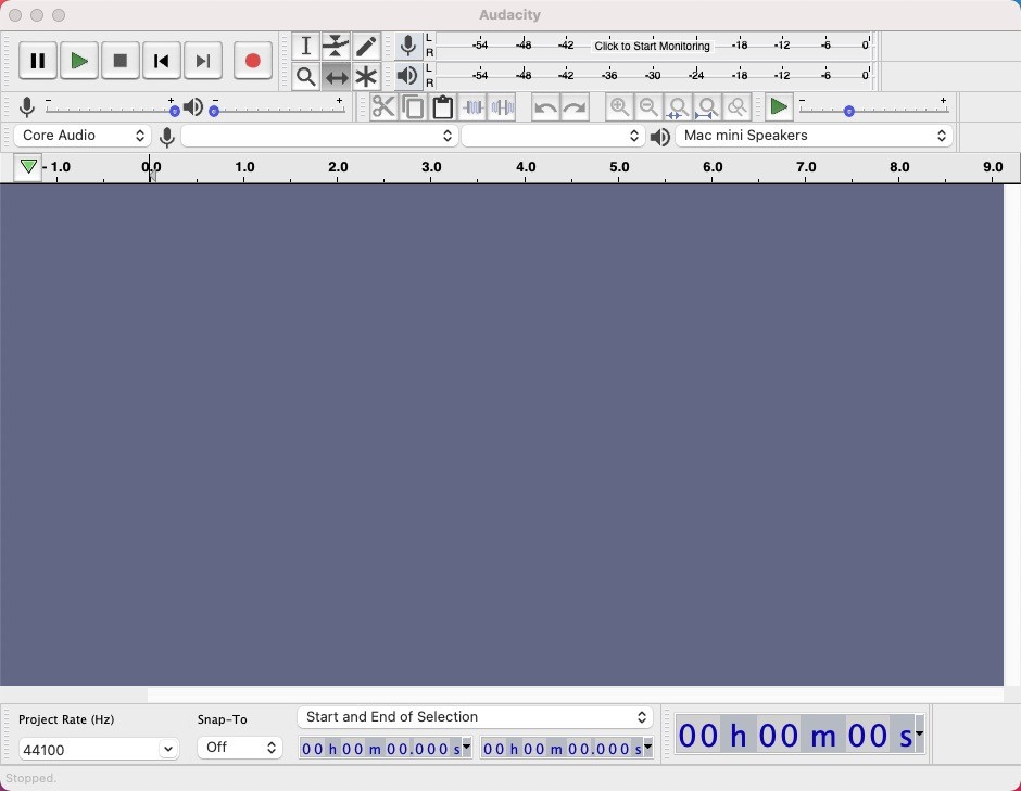 A interface do Audacity no Mac