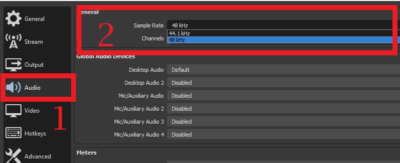 Paramètres de fréquence d'échantillonnage audio OBS