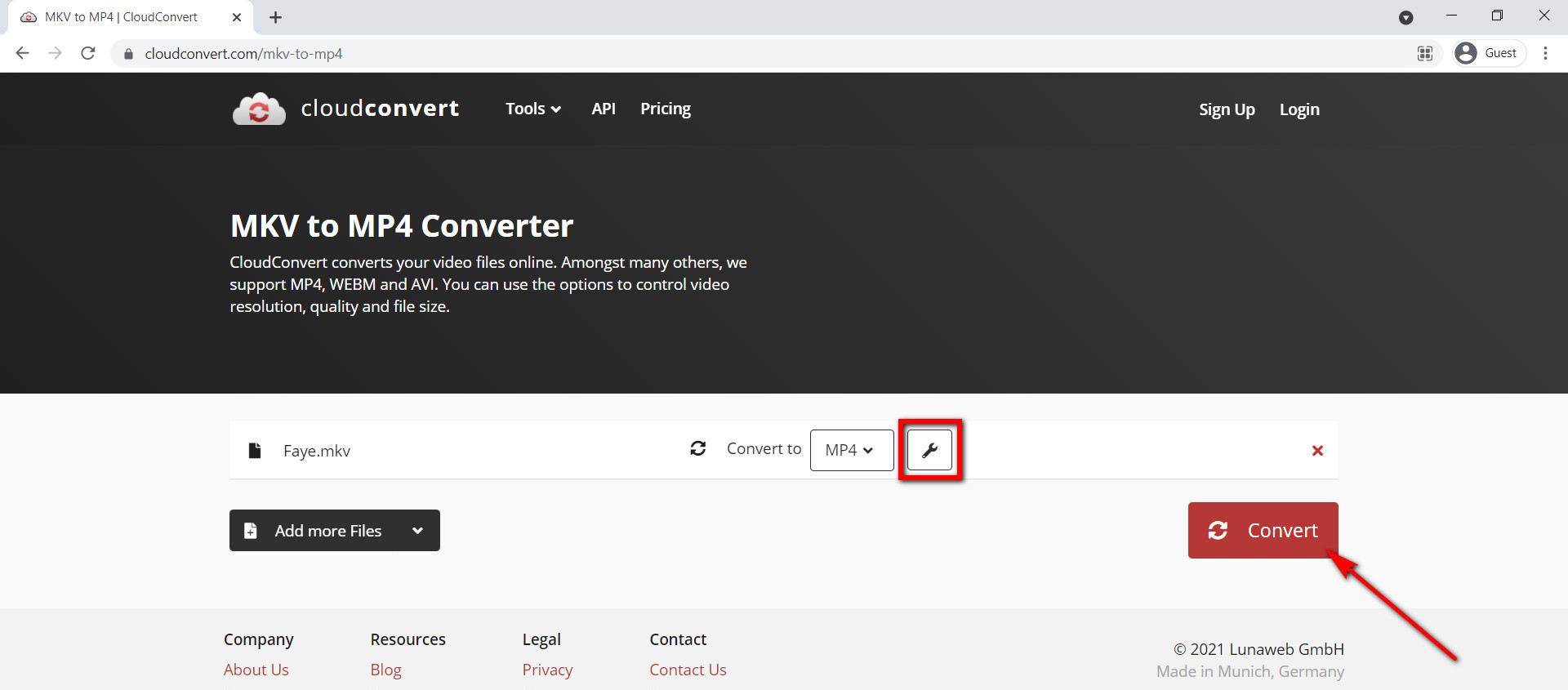 Usa CloudConvert per convertire gratuitamente MKV in MP4 online