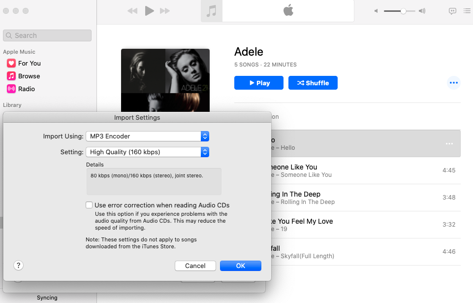 Import Using in iTunes