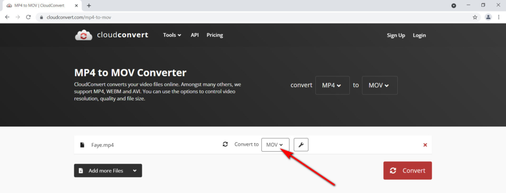 قم بتحويل MP4 إلى MOV عبر الإنترنت من خلال CloudConvert