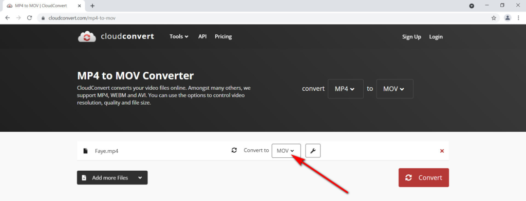 Converta MP4 para MOV online por CloudConvert