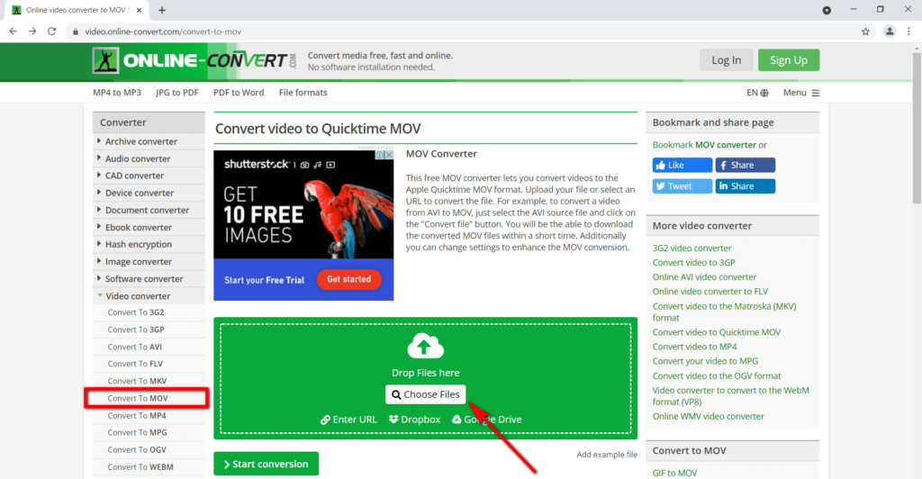 Converta MP4 para MOV online por ONLINE-CONVERT