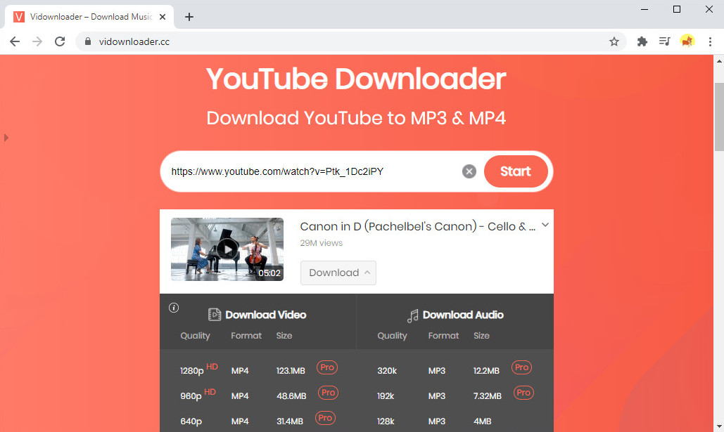 Download YouTube video with Vidownloader