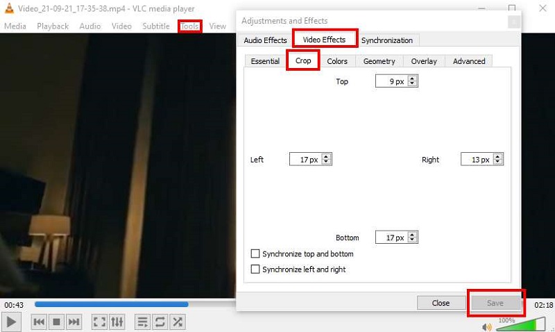 Crop a video in VLC