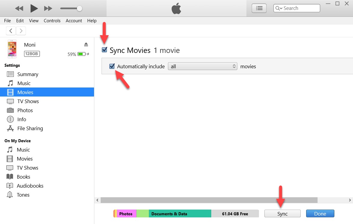 Synchronisieren Sie Filme in iTunes