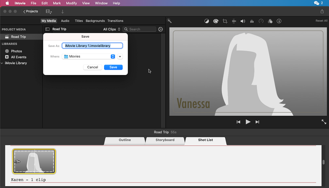 iMovie حفظ