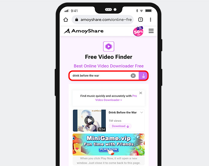 أدخل الكلمة الأساسية في Free Video Finder