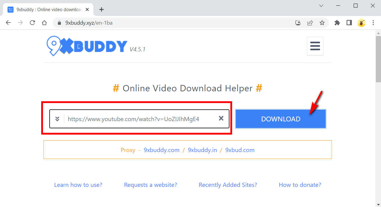 الصق URL في 9xbuddy