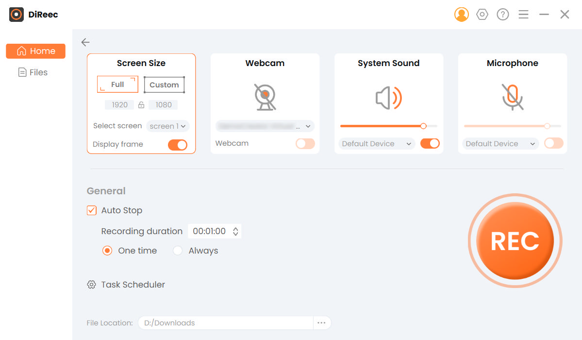 Set parameter to start recording