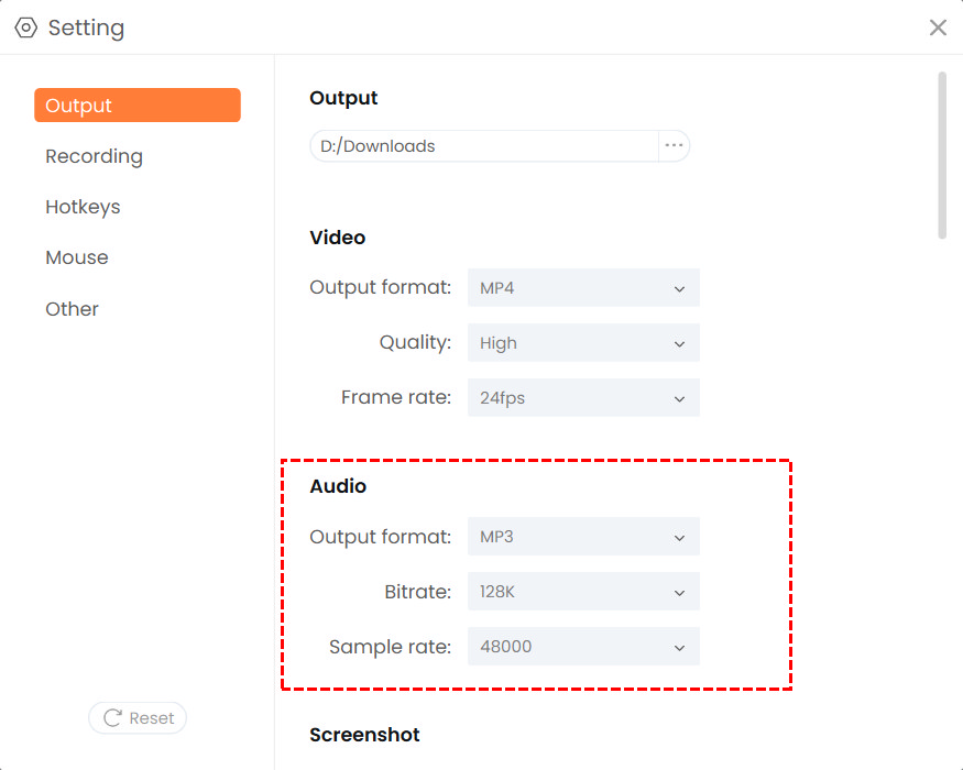 Modifica la qualità dell'audio