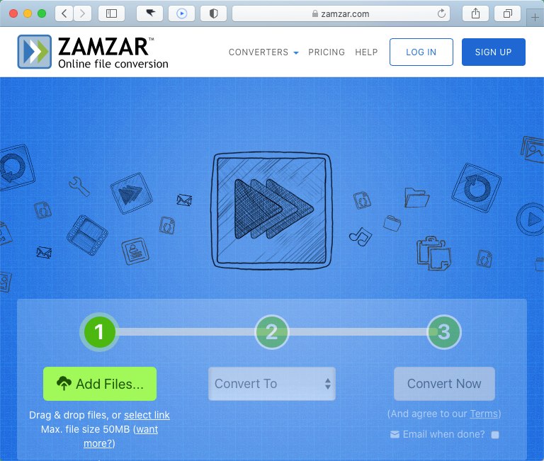A página da ZAMZAR