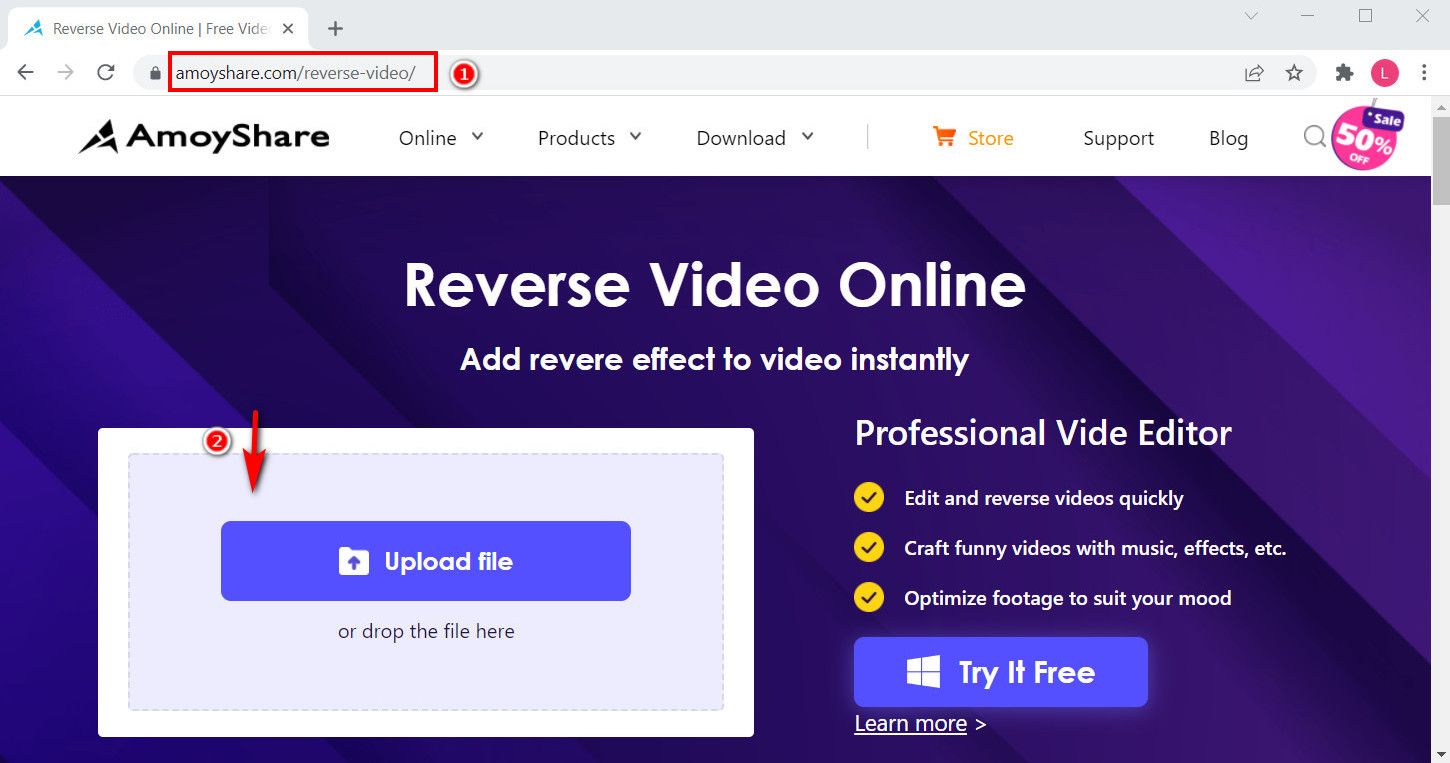 Upload file to reverse video online