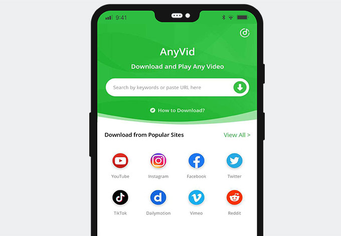 Apri l'app AnyVid sul tuo dispositivo