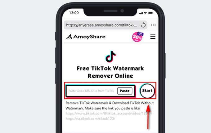 الصق الرابط المنسوخ في AmoyShare TikTok Watermark Remover
