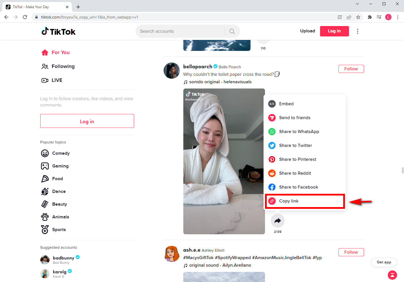 Copia il link per rimuovere la filigrana di TikTok