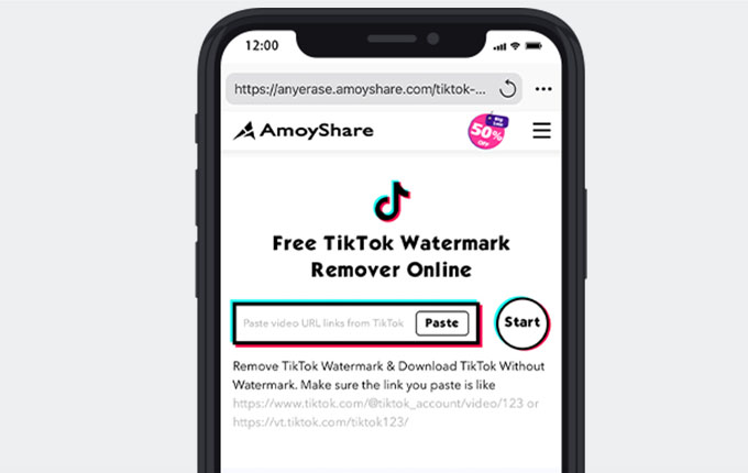 Visite AmoyShare TikTok Watermark Remover para colar o link copiado