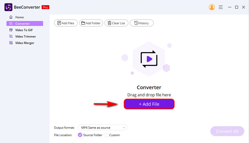 Добавьте файл VOB в BeeConverter