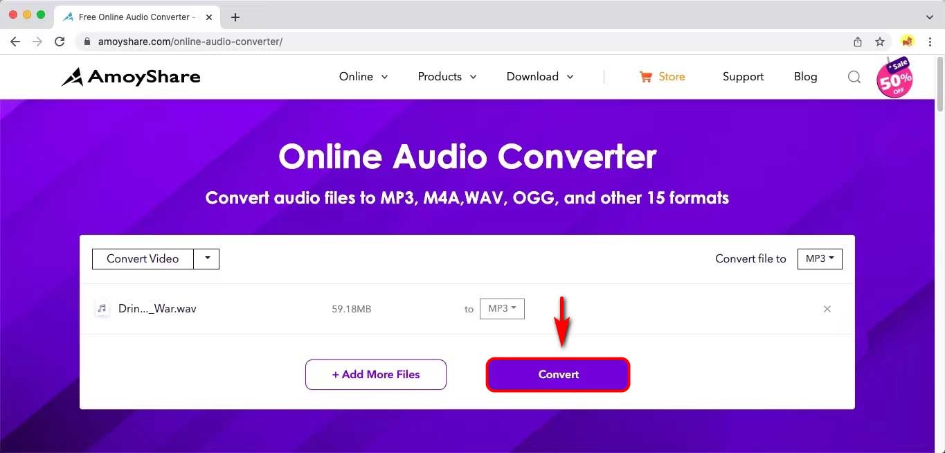 Convierte WAV a MP3 en Mac en línea