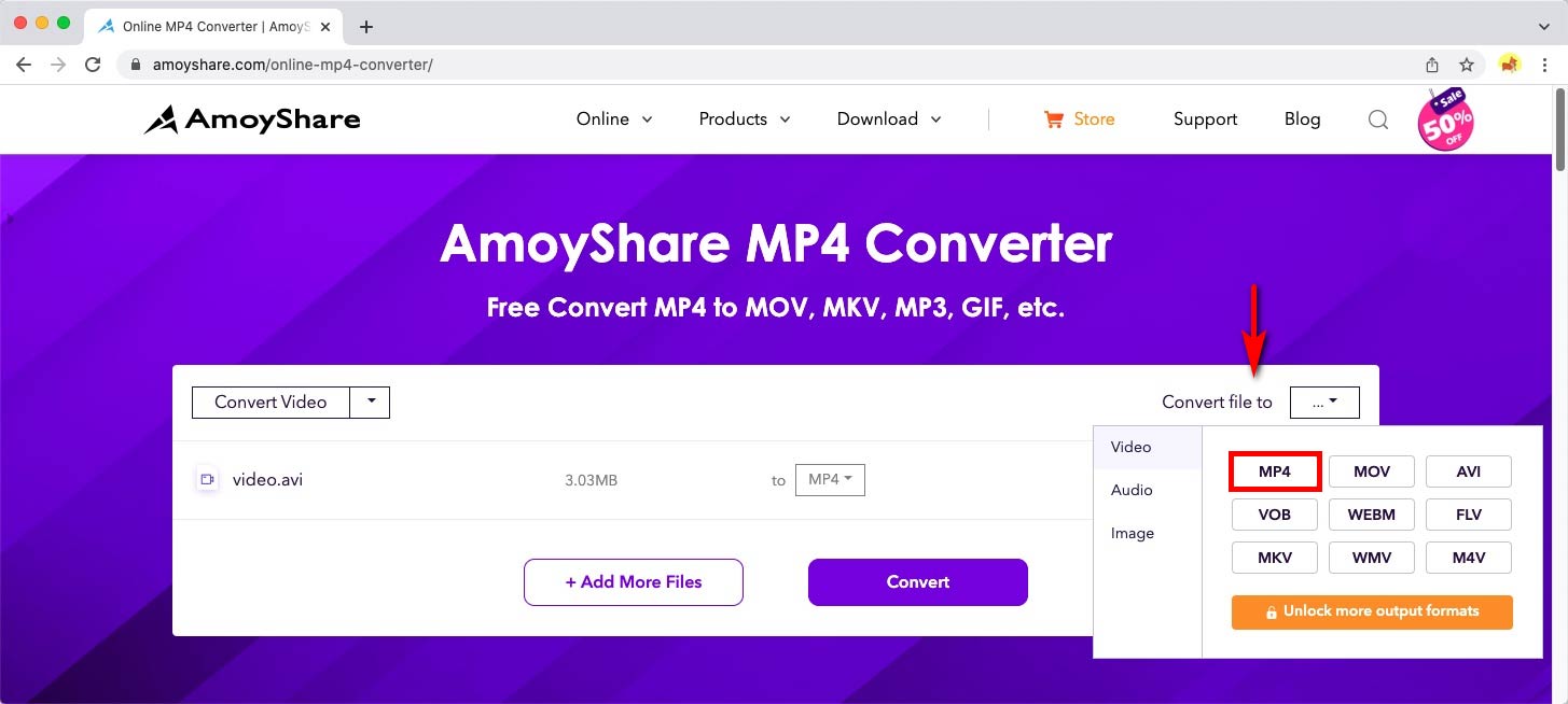 Choose MP4 as the output format online