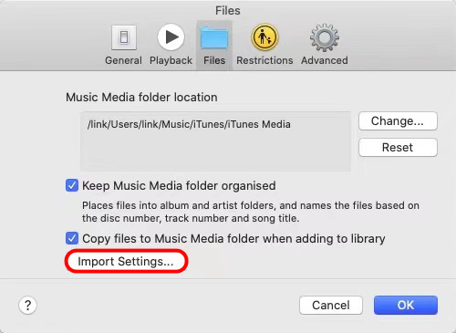 Click on Import Settings button