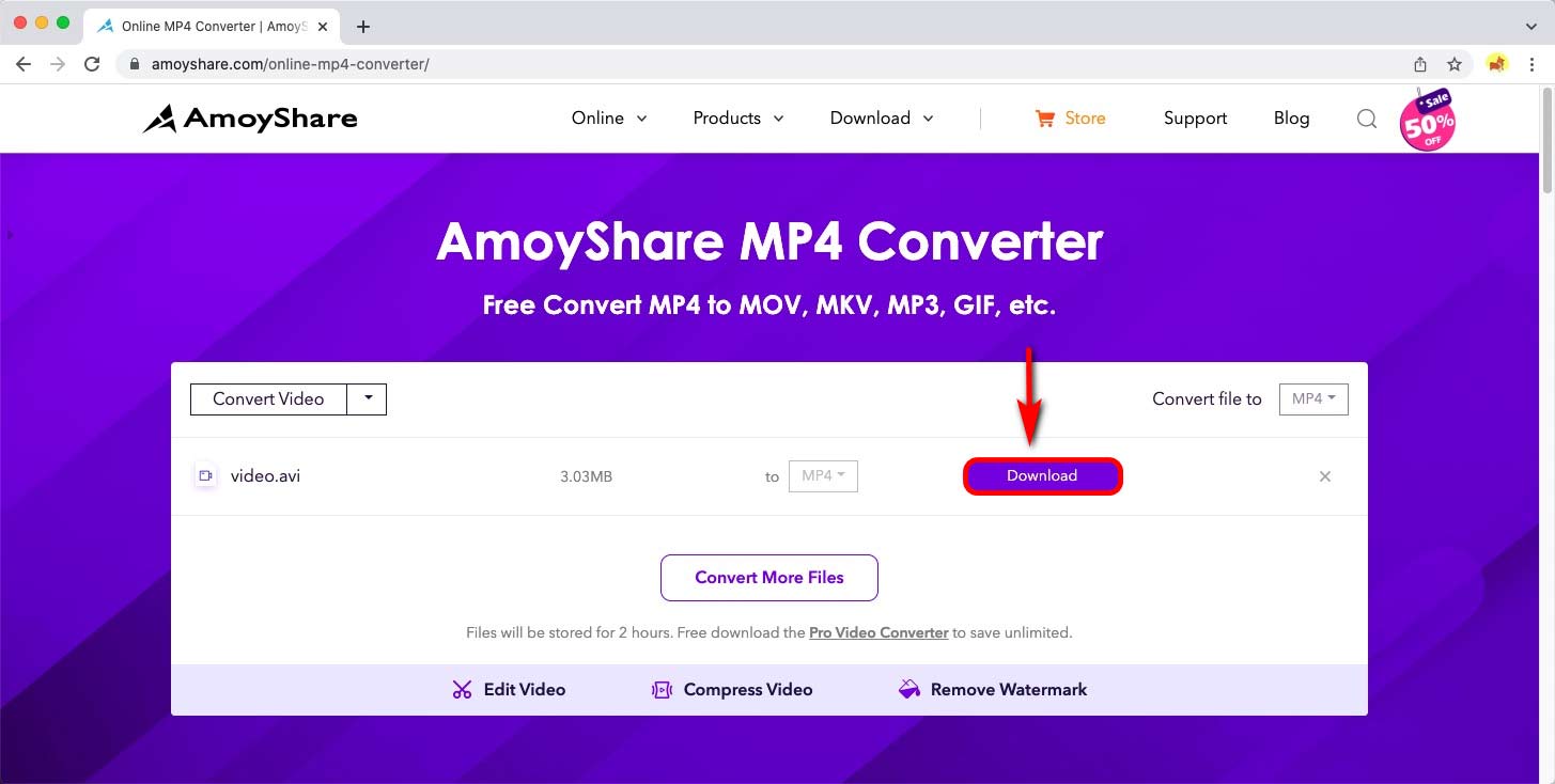 Download the converted MP4 file