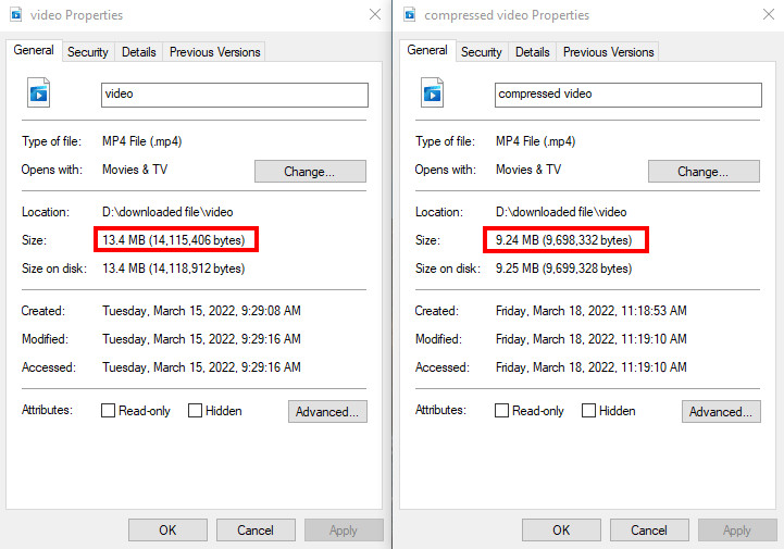 Initial video vs compressed video