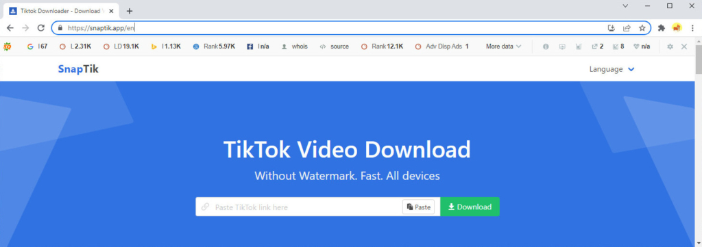Eliminar la marca de agua TikTok a través de SnapTik