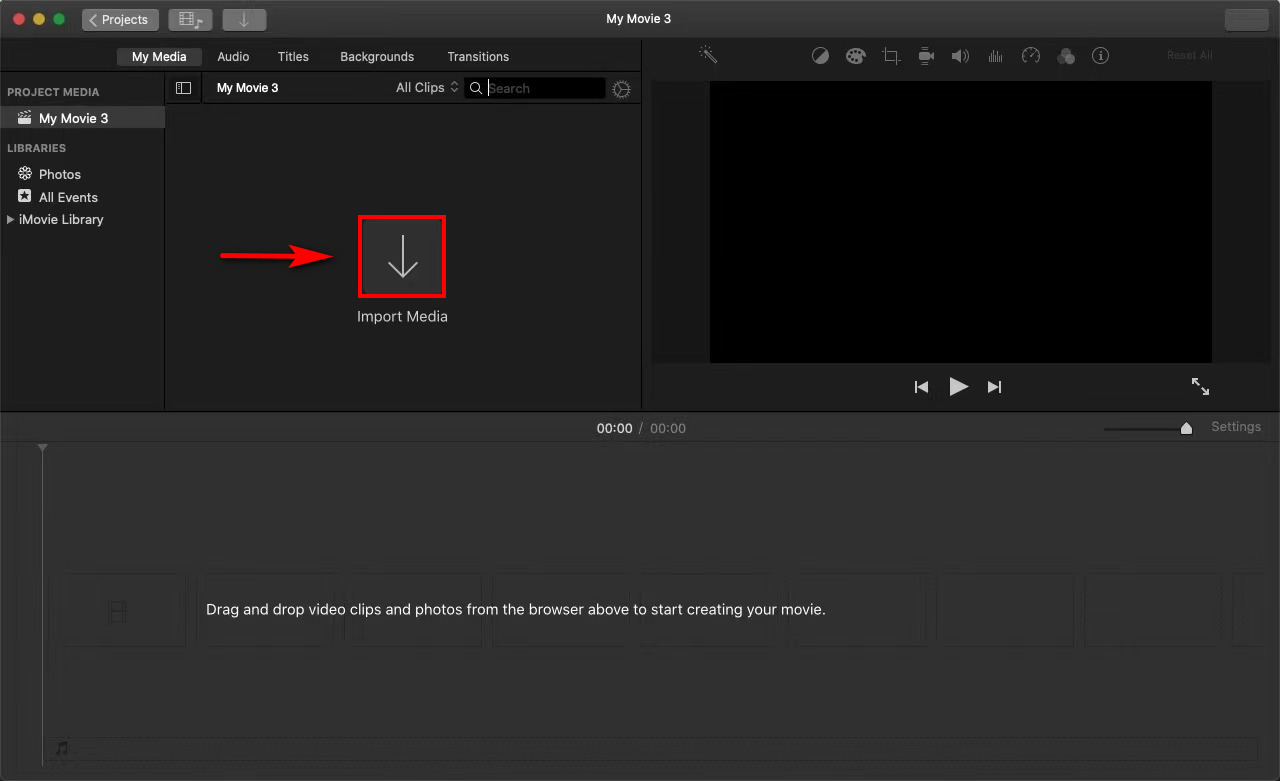 استيراد ملف MP4 إلى تطبيق iMovie