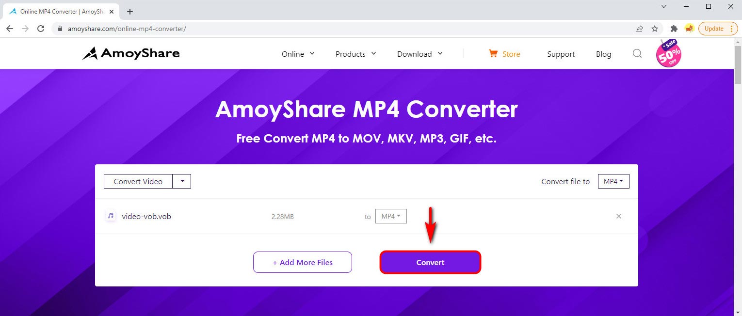 Transform VOB to MP4 on AmoyShare MP4 Converter