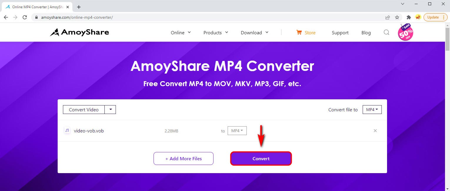 Transforme VOB em MP4 no AmoyShare MP4 Converter