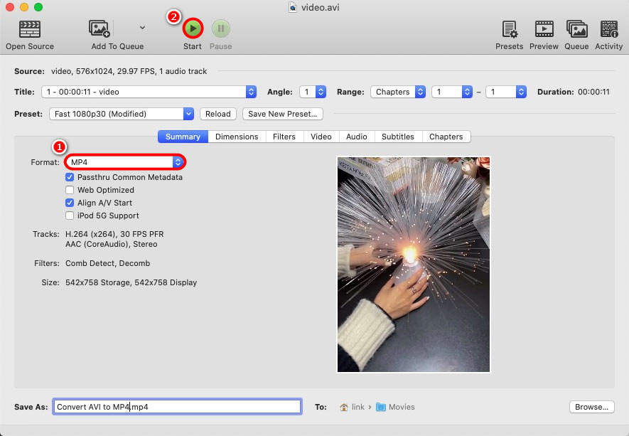 Convert AVI to MP4 on Mac with HandBrake