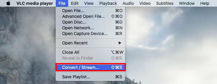 Klicken Sie auf die Option Stream konvertieren auf VLC