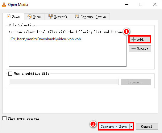Add a VOB file and hit the Convert button