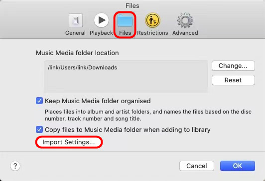 Tap on the Import Settings button