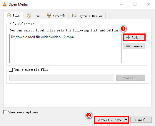 Add a video file on VLC