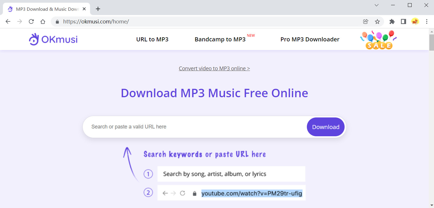 OKmusiのWebサイトにアクセス