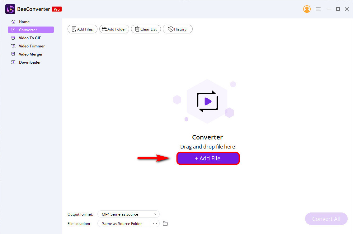 Adicionar um arquivo MPEG ao BeeConverter