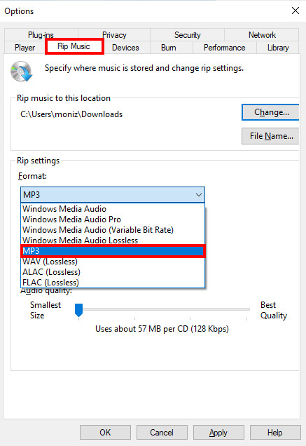 تحويل M4A إلى MP3 في Windows Media Player