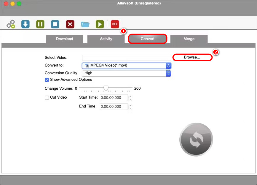 Upload a WMV file to Allavsoft