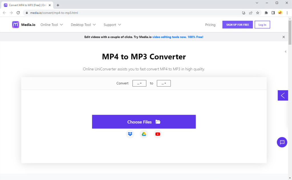 Online Uniconverter for changing MP4 to MP3