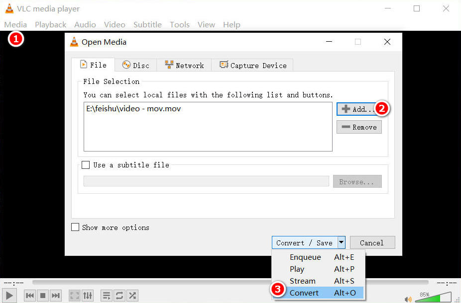 Add MOV File on VLC