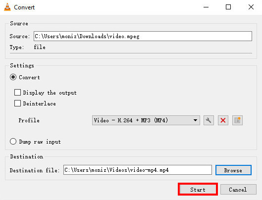 Change MPEG to MP4 on VLC