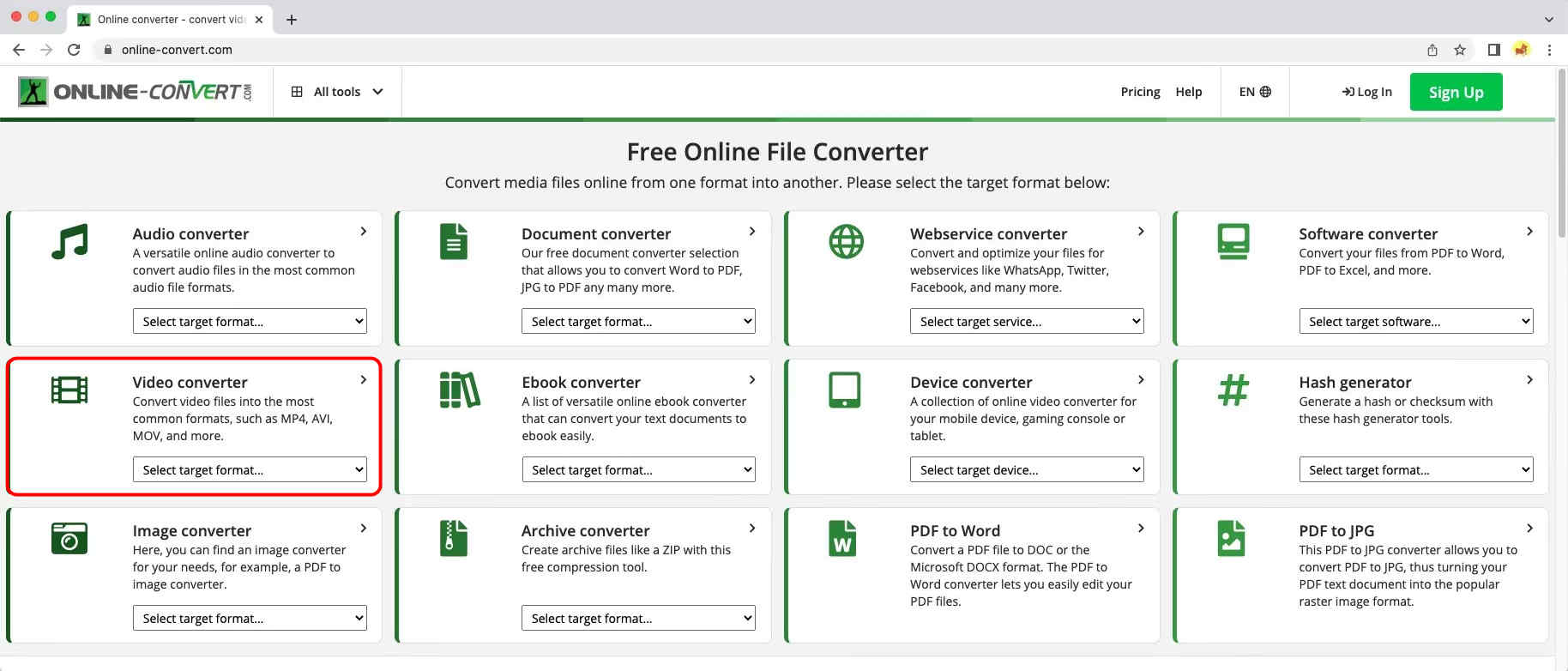 انتقل إلى Online-Convert