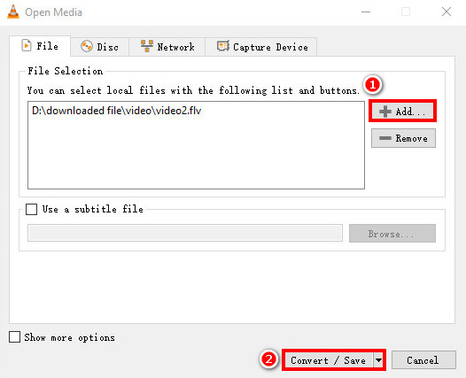 Add FLV file to VLC