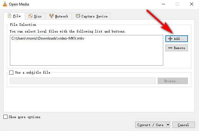  Add the MKV file to VLC