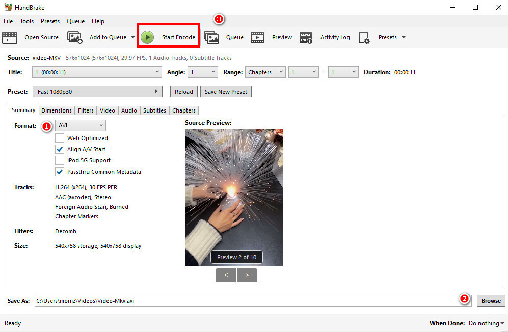 Transform MKV to AVI on HandBrake