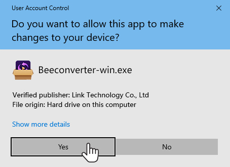 اسمح لـ BeeConverter بإجراء تغييرات على جهازك