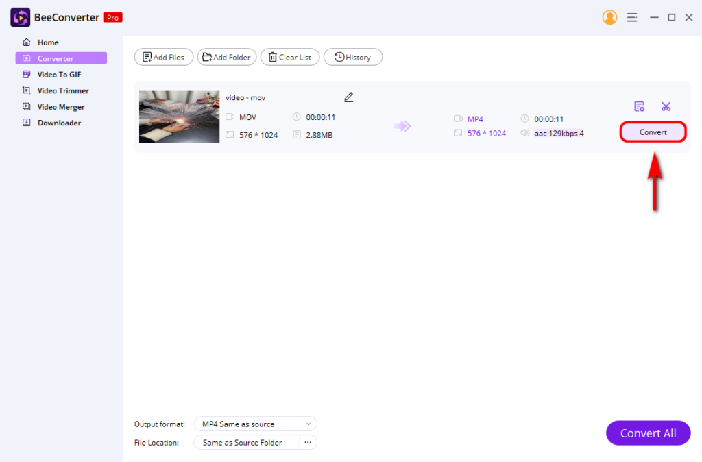 Konvertieren Sie MOV in MP4 auf BeeConverter