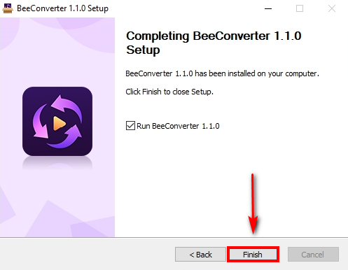 قم بإنهاء تثبيت BeeConverter